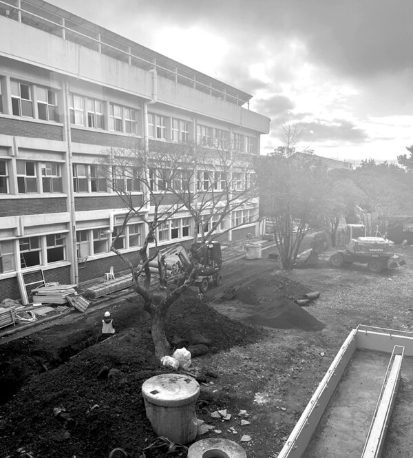 사범대학교 건물 내외부 공사가 진행되고 있다.